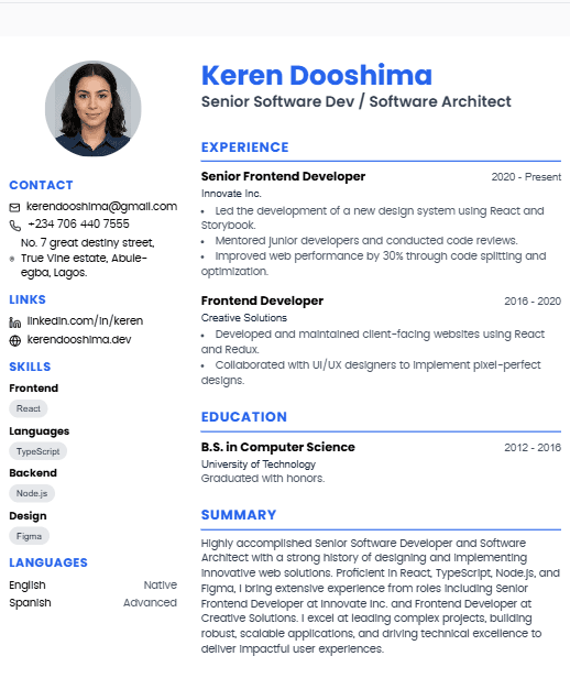 Professional CV Sample 6 - Contemporary Style