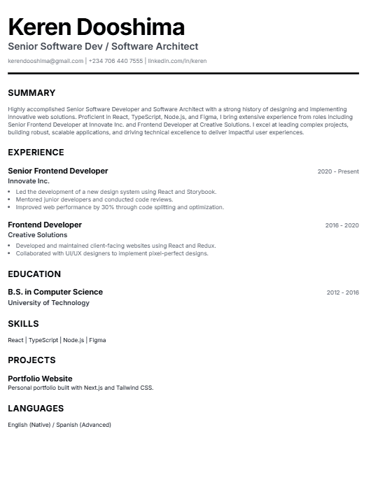 Professional CV Sample 7 - Sophisticated Layout