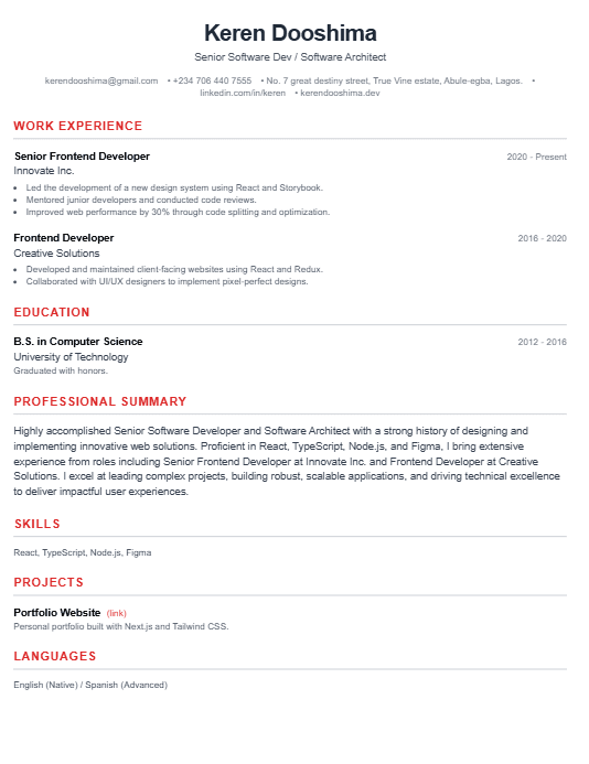 Professional CV Sample 8 - Executive Format